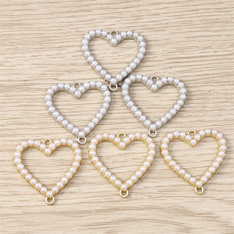 10 Stück 26 x 26 mm elegante Perlen-Liebesherz-Anhänger-Verbinder für die Schmuckherstellung, DIY-Armbänder, Halsketten, handgefertigtes Kunsthandwerk, Zubehör – Detail 4