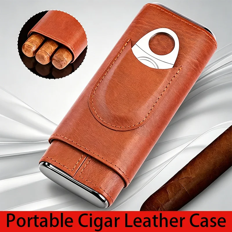 Cigar Humidor High-end Pack 3-Pack Portable Leather Cigar Cases for Travel, Equipped with Cigar Cutters and Cigar Storage Boxes