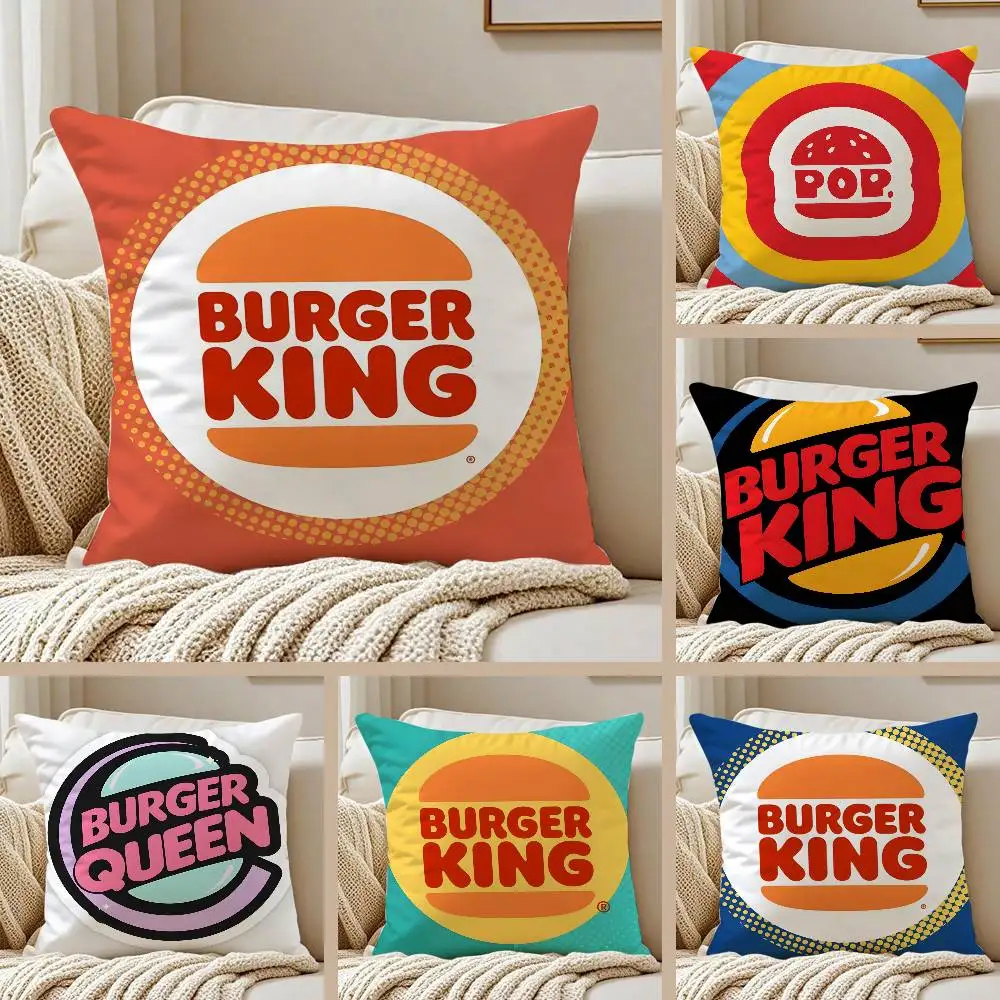 Famous Eat Food B-Burger Hamburger King-Of Want Anti-Dustmite-Kissenbezug, unsichtbarer Reißverschluss, seidiger kurzer Plüsch-Sofa-Kissenbezug