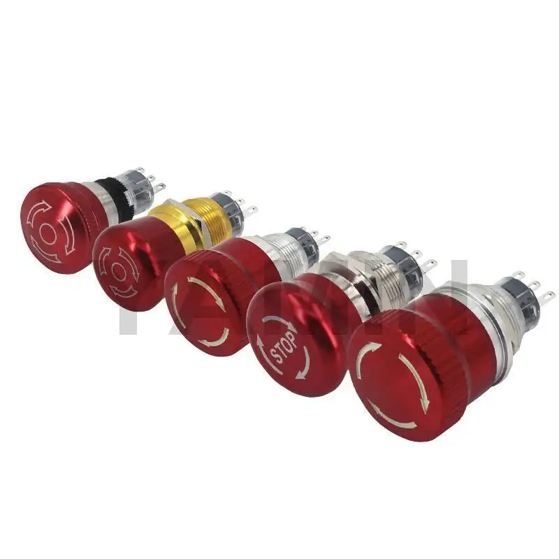 16/19/22 millimetri di Metallo Pulsante di Arresto di Emergenza Interruttore 3 Spilli In Acciaio Inox Fungo Rosso Testa -Lock Tipo di Latch