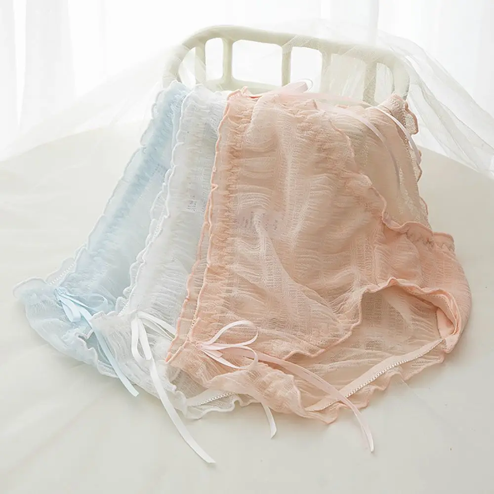 

Breathable Underwear Middle-waist Silk Ribbon Cotton crotch Ladies Women Thong Bow Briefs Mesh Panties Sexy Lingeries