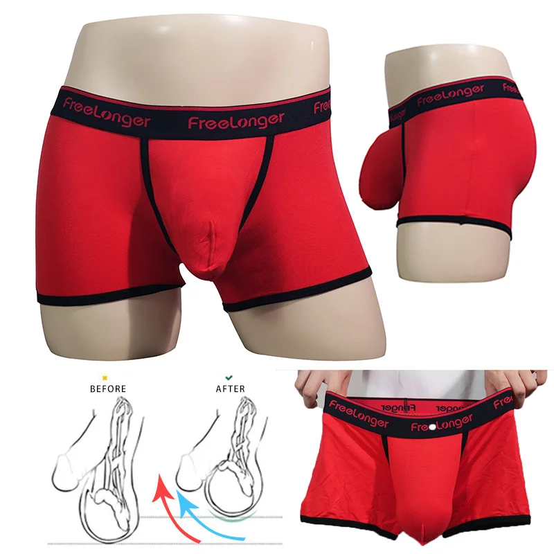 Man Uitstulpbuidel Ondergoed Sexy Elastische Penis Grote Pik Boxers Lage U-Convexe Lul Boxers Verbeteren Lingerie Modale Onderbroek Slips