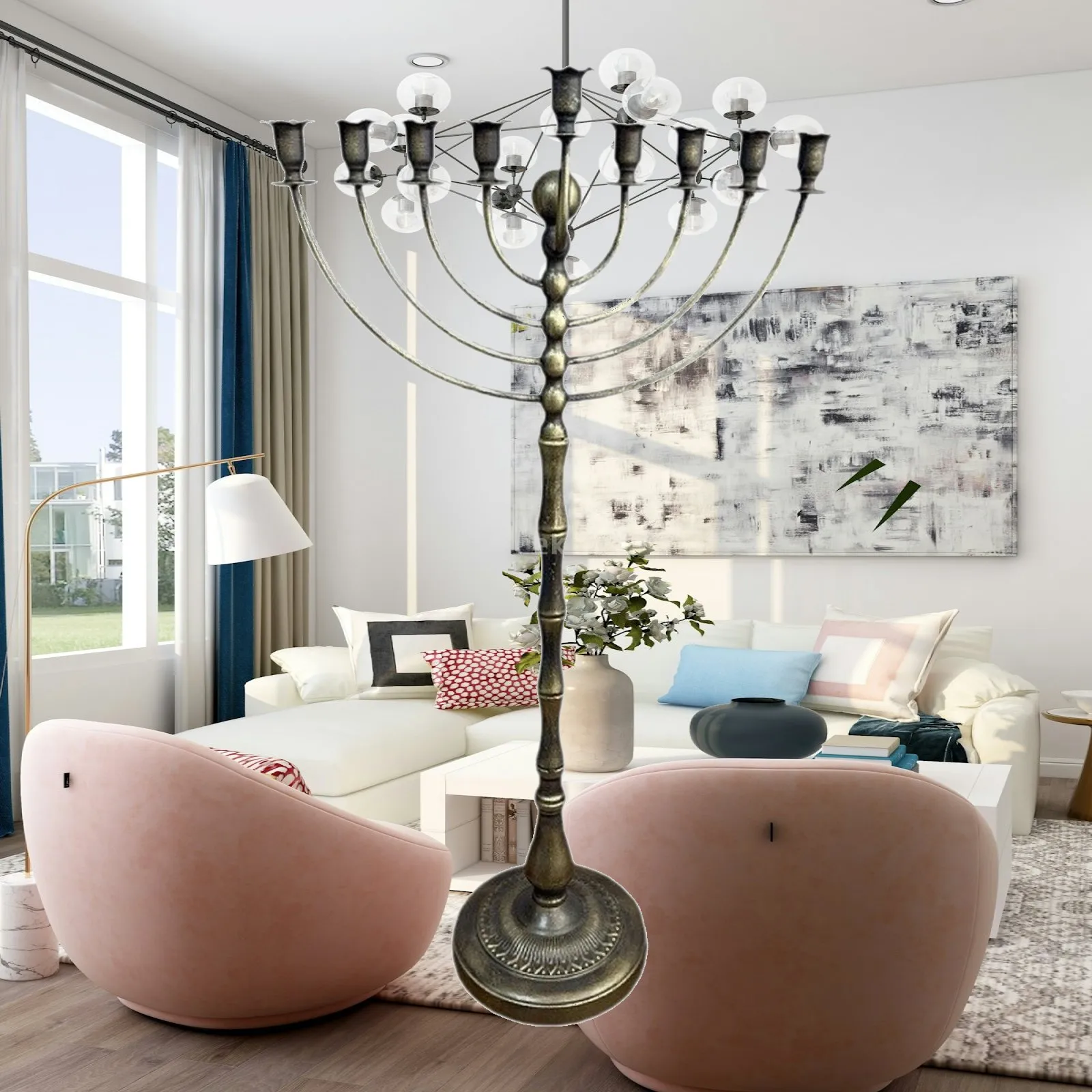 9 Holder Hanukkah Menorah Desktop Festival Versatile Home Candelabrum