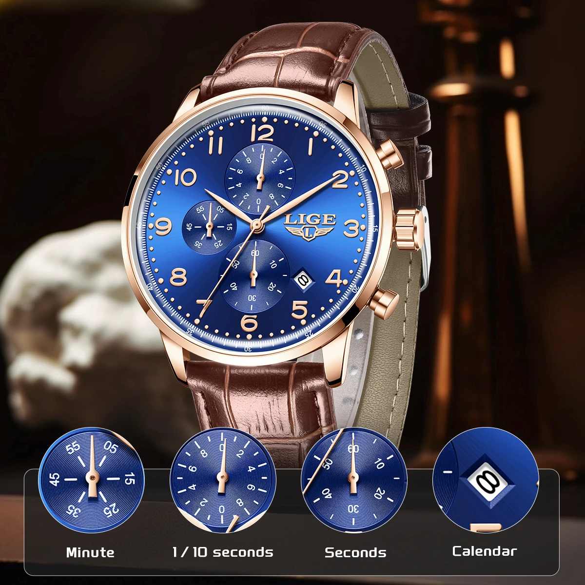 LIGE レジャー メンズ腕時計 日付表示 防水 ファッション ビジネスウォッチ メンズクォーツ腕時計 男性用腕時計 +ボックス
