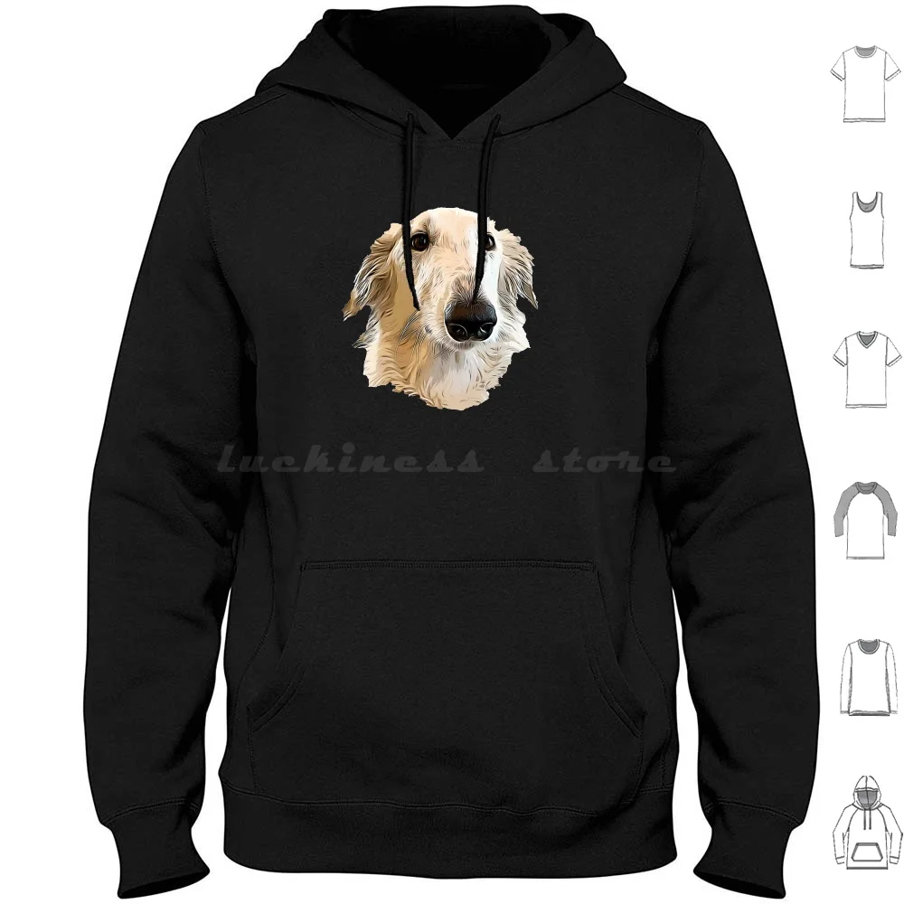 Borzoi Beautiful Dog Head Art Hoodies Long Sleeve Puppy Cute Cartoon