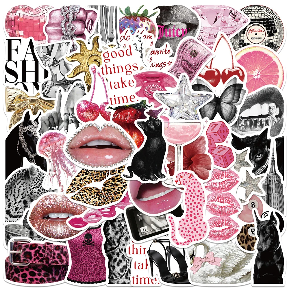 

10/30/50pcs Retro Pink Punk Aesthetic Stickers Y2K Girl Cartoon Ins Style Sticker Luggage Phone Scrapbook Cool Decals Decoration