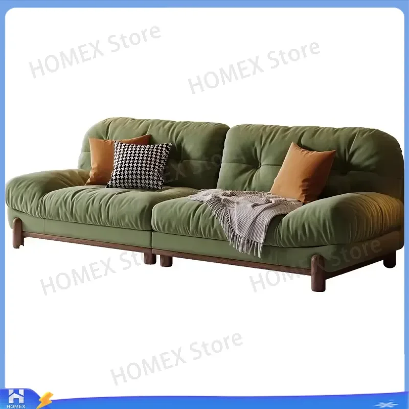 Retro Italian Pine Wood Sofa High Density Sponge Velvet Fabric Vertical Design Living Room Furniture Solid Wood Frame Suede