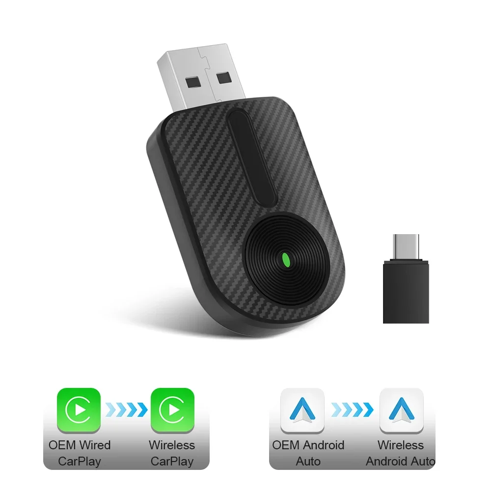 FLIXIVI 2 in 1 Carplay Adapter Carplay Android Auto Wireless Adapter for OEM Car Stereo with USB Plug and Play Wired To Wireless