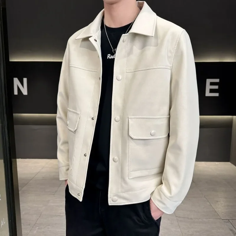 

2025 Men's Leather Jacket Short Slim Fit Collared Jacket Motorcycle Inspired Three Colors Casual Wear​