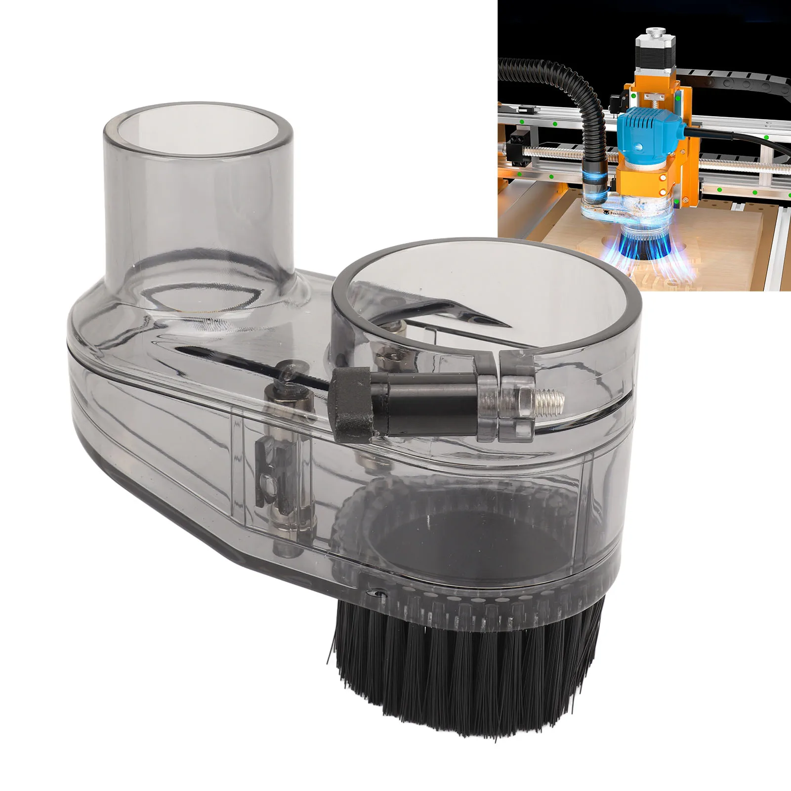 CNC Dust Shoe Adjustable Height Nylon Brush Transparent Magnetic CNC Router Dust Shoe 52mm Diameter for 52mm Spindle Motors