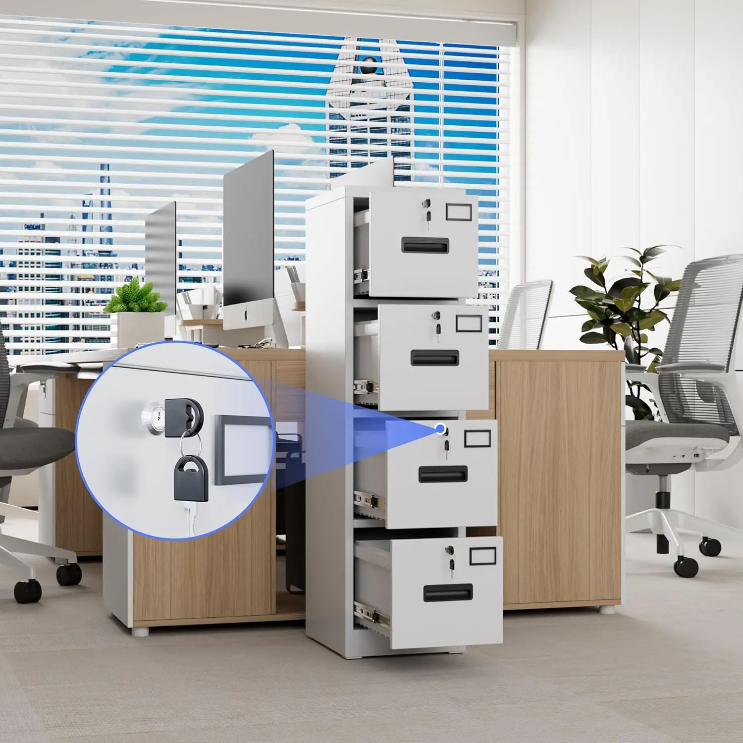 AOBABO Metal Vertical File Storage Cabinet with 4 Drawer and 4 Lock, with Name Card Holder for A4 Letter/Legal size