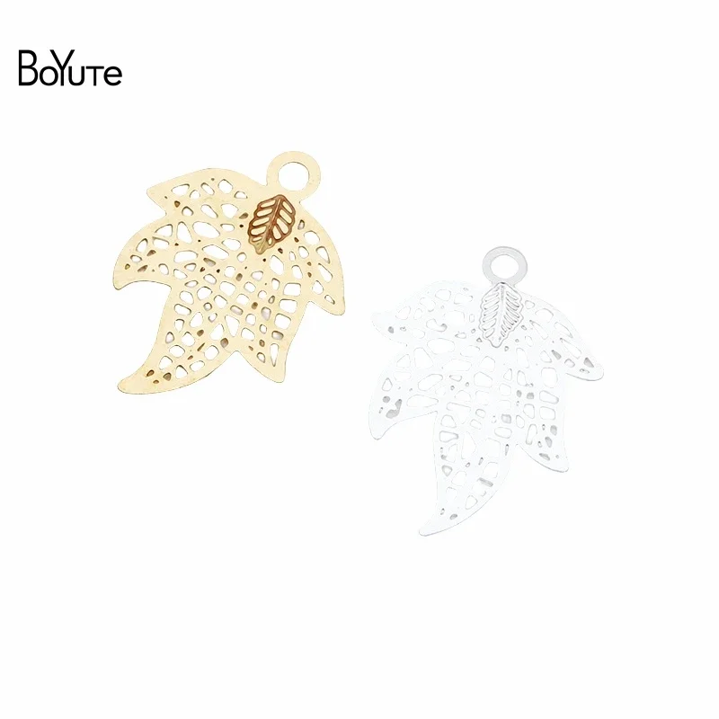 BoYuTe (200 pezzi/lottp) 12*17MM metallo ottone a forma di foglia Charms accessori per gioielli fai da te materiali fatti a mano