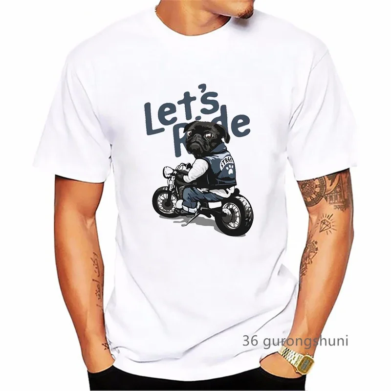 Let'S Ride Pug Graphic Print T Shirt Men'S Clothing Funny Dog Lover Tshirt Summer Fashon Tops Tee Shirt Homme Streetwear