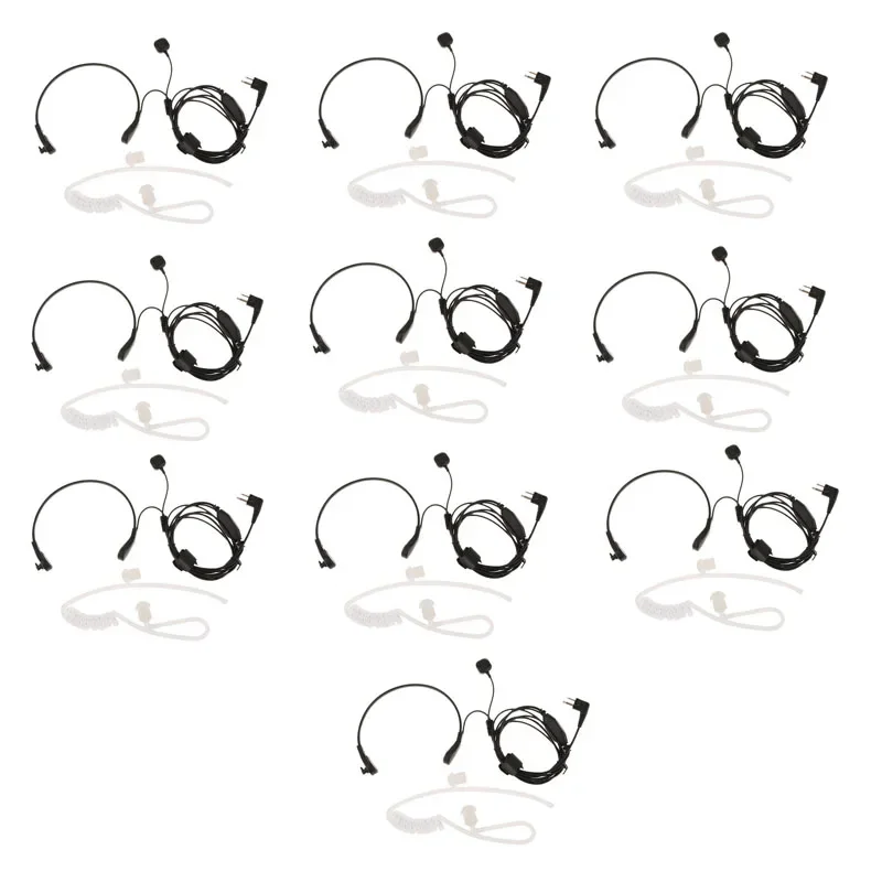 Lot 10PCS 2 Pin Throat Controlled Earphone Air Tube Headset Finger PTT Mic for Motorola CP200 CT450 GP68 HYT TC-500 Puxing Radio