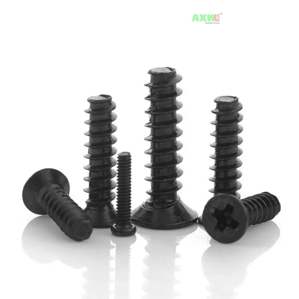 100pcs/lot Cross Recessed Countersunk Head Self-tapping Screw M1 M1.2 M2 M2.3 M2.6 M3 M4 M5 Black Carbon Steel Mini Screw