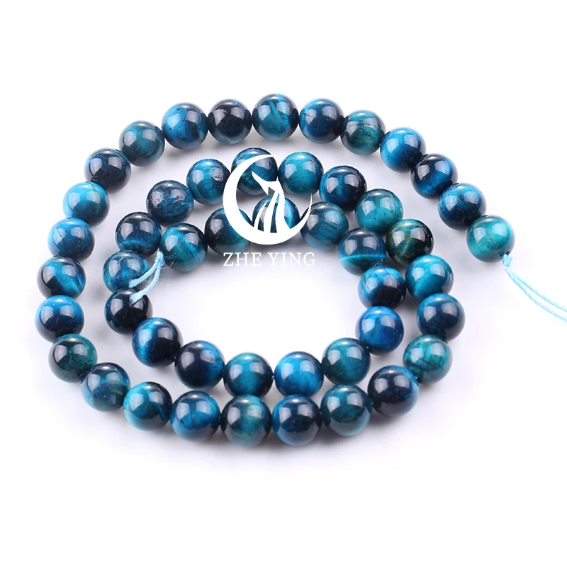 Zhe Ying High Quality Brazil Blue Tiger Eye Beads Round Smooth Loose Beads For Jewelry Making DIY Bracelet Necklace Earring