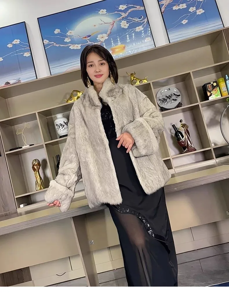 

Hot Selling Women High Quality Rabbit Fur Thickened Warm Real Fur Coat Fashion Autumn And Winter New Real Rabbit Fur Coat