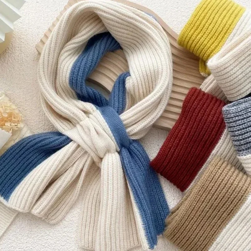 Écharpe chaude d'hiver de couleur unie pour femme, écharpe courte croisée tricotée, assortie avec tout, 1 pièce, automne et hiver
