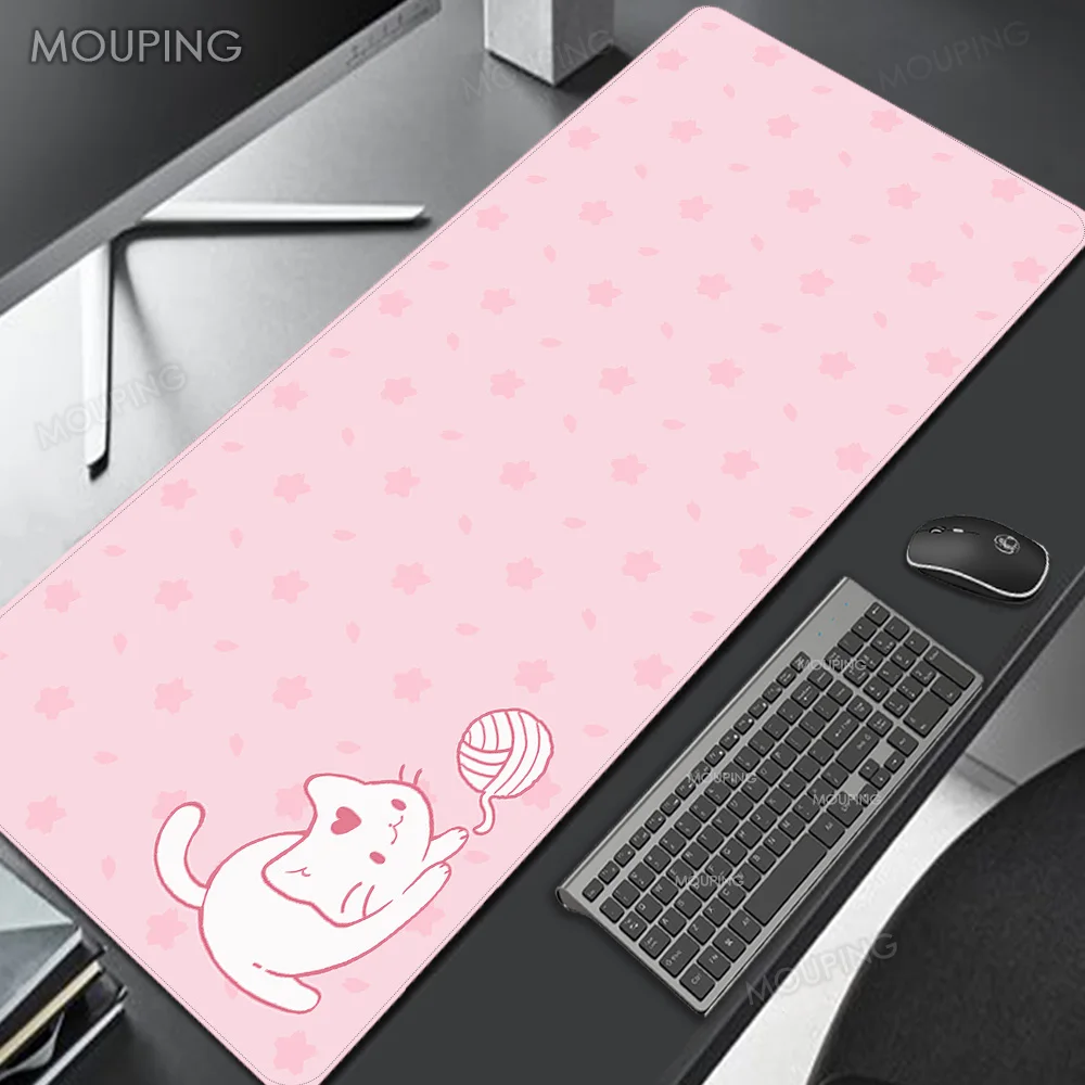 Alfombrilla de ratón para ordenador portátil Kawaii anime cats, alfombrilla de escritorio extendida XXL, alfombrilla de ratón rosa de alta calidad para gaming