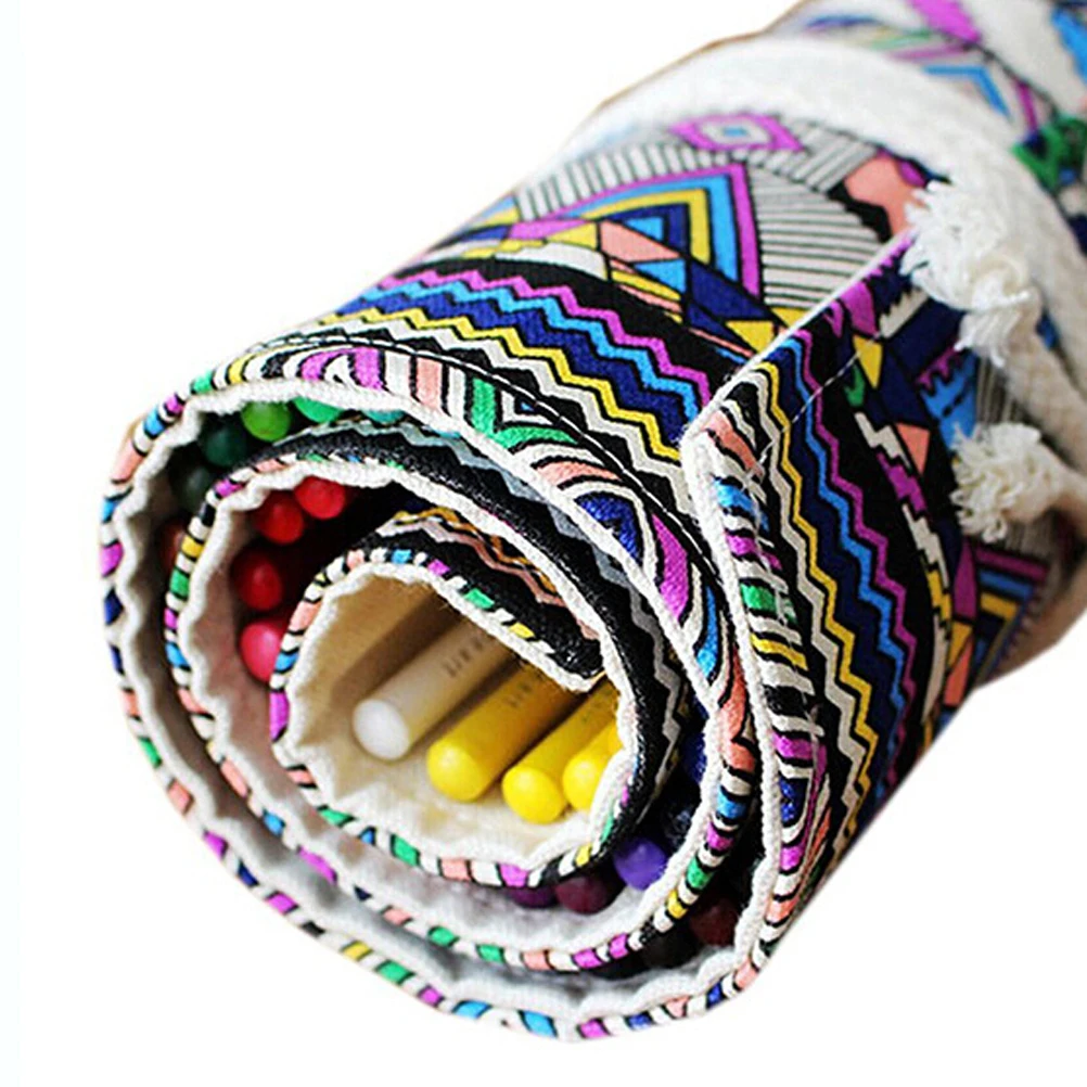 

72 Slots Pencil Case Roll Up Organizers Washable Pencil Bag Pencils Storage Wrap Pouch Holder Ethnic Style for Graders Girls