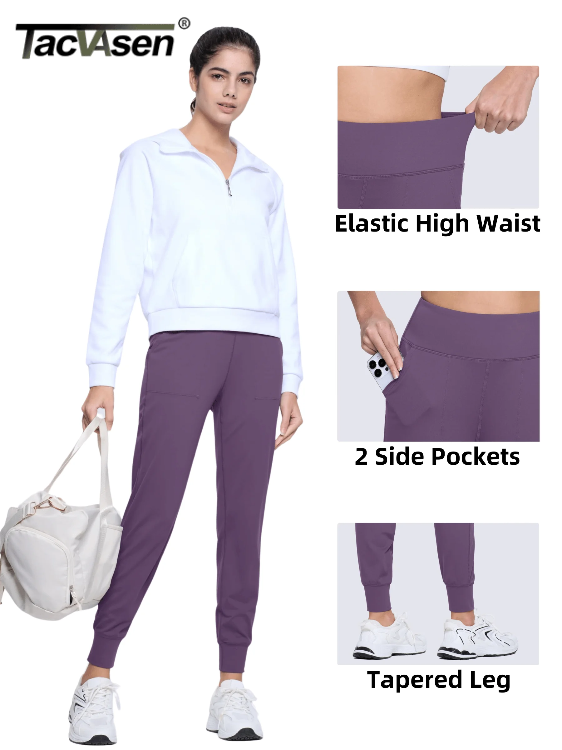 TACVASEN High Waisted 2 Pockets Sweatpants Womens Spring/Autumn Outdoor Athletic Yoga Pants Breathable Workout Running Joggers