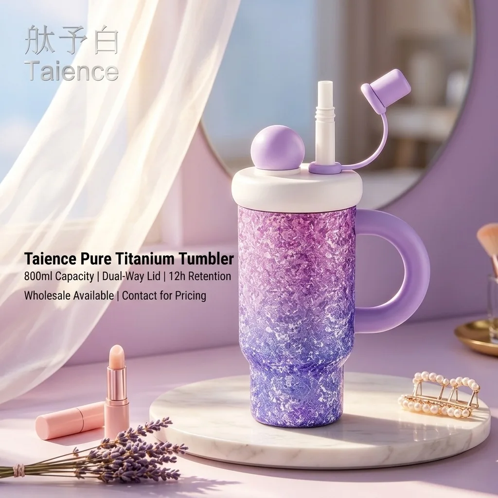 Taience 800ml Titanium Tumbler Double Wall Pure Titanium Insulated Cup with Straw and Tea Infuser 12h Hot Cold for Travel