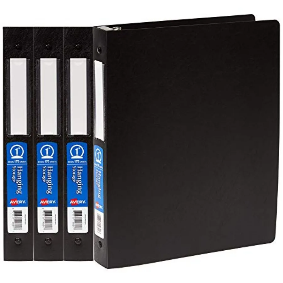 

Hanging Storage Flexible 3 Ring Binders 1" Round Rings 175-Sheet Capacity Black 4 Pack 17708