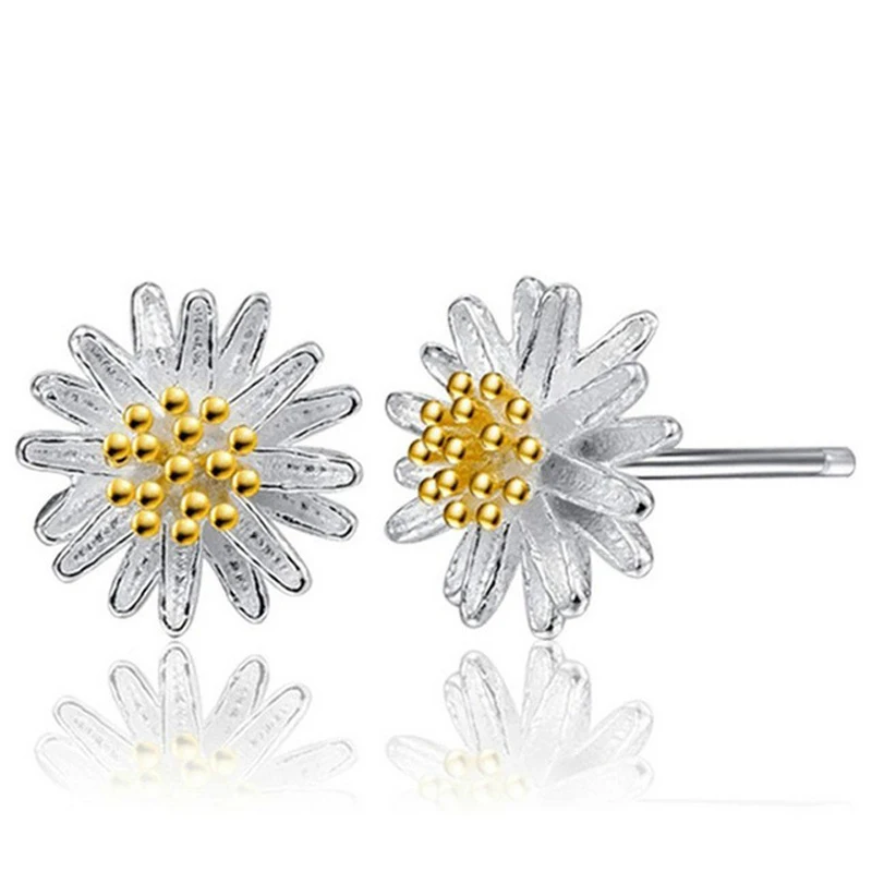 Real 925 Sterling Silver Daisy Flower Mini Stud Earrings for Women Cute Plant Fine Jewelry 2024 Trendy Accessories - view 3