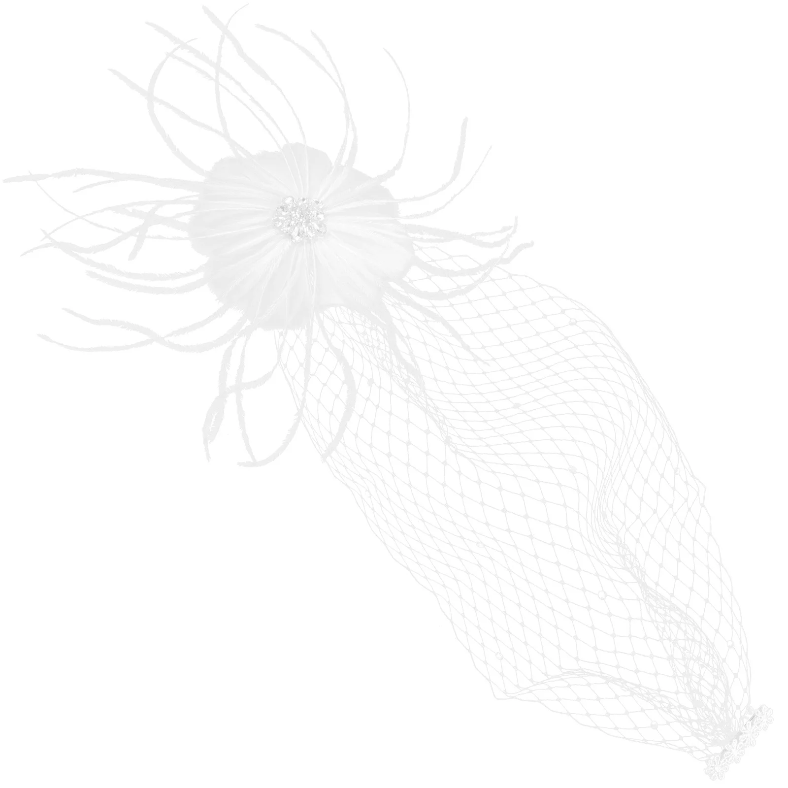 1 قطعة مشبك شعر أبيض فاسيناتور للنساء تصميم شبكي أنيق ديكور ريش الزفاف حفلة الزفاف الشاي الحدث موضة الشعر #3