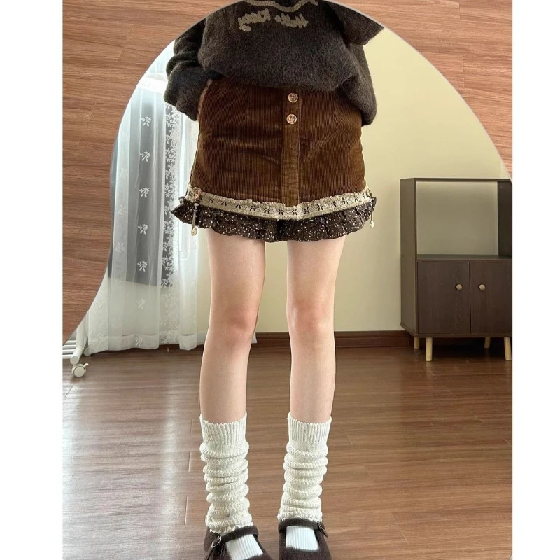 

Deeptown Korean Style Corduroy Skirt Women Vintage Sweet Elegant Skirt Shorts Preppy Style Autumn Winter A-line Mini Skirts