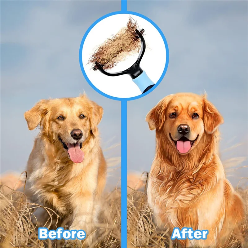 Pet Deshedding Brush 2 Sided Dematting Dog Comb Cat Brush Rake Puppy Grooming Tools Undercoat Shedding Flying Hair