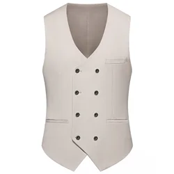 Men Double Breasted Vest Plus Size 6XL Fashion Slim Fit Sleeveless Wedding 13 Colors Solid Business Casual Dress Suit Waistcoat