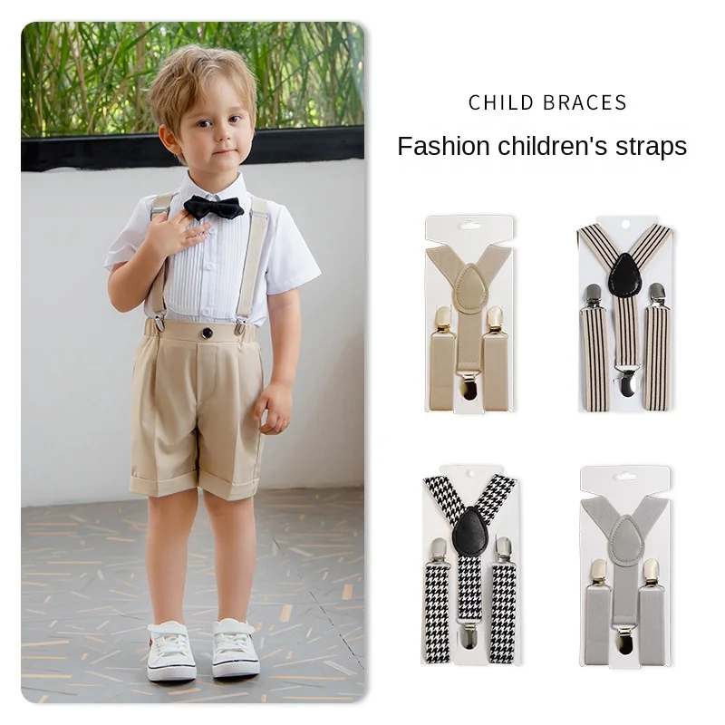 2.5cm Children's Suspender Adjustable Straps Buckles Length Clothing with Three Elastic Clips Suspender Kids Wedding Accessories