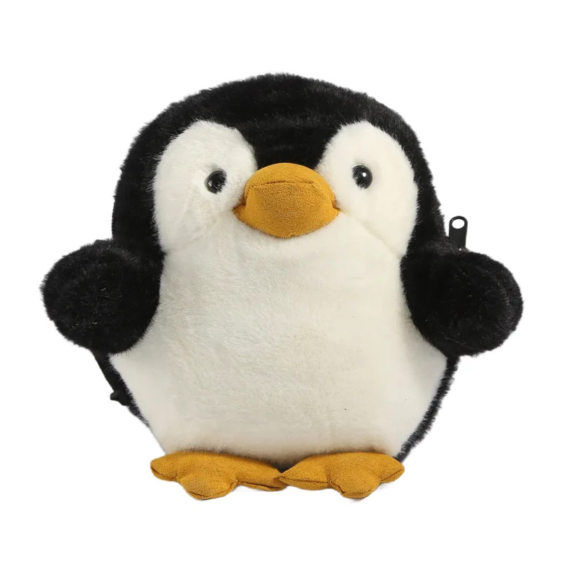 

2024 new women cartoon plush penguin doll shoulder bag girl cute small mobile phone bag