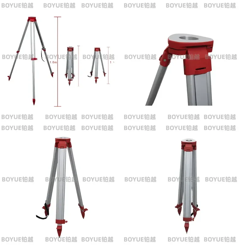 Silver Red Aluminum Tripod Stand for Surveying Total Station 1.6m High Quality Adjustable Support Pole Equipment Accessory