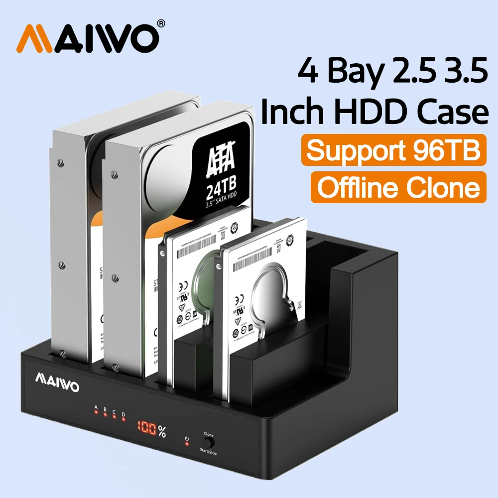 

MAIWO 4 Bay Hard Drive Docking Station with Offline Clone for 2.5'' 3.5'' SATA SSD HDD USB 3.0 with LED Indicator 96TB Capacity