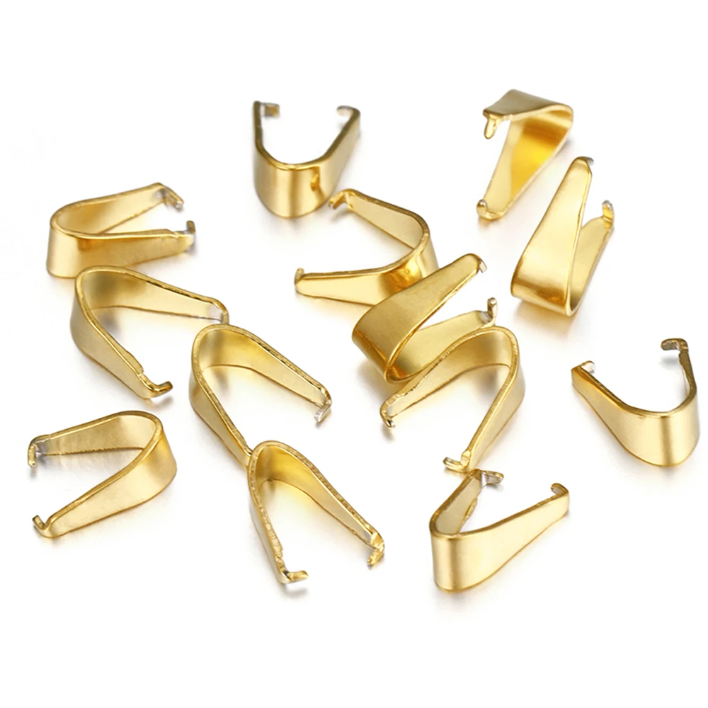 50pcs Stainless Steel Gold Plated Pendant Pinch Bail Clasps Necklace Hooks Clips Connector DIY Jewelry Making Supplies