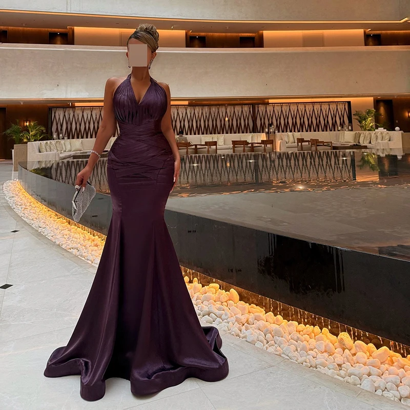 

Eightree Saudi Arabia Mermaid Prom Dresses Halter Neck Sleeveless Backless Evening Dress Night Party Night Prom Gowns Customized