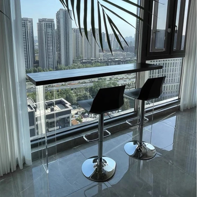 Bar Acrylic Casual High Balcony Suspended Transparent Solid Wood Bar Table Modern Minimalist Group Wall Table and Chairs