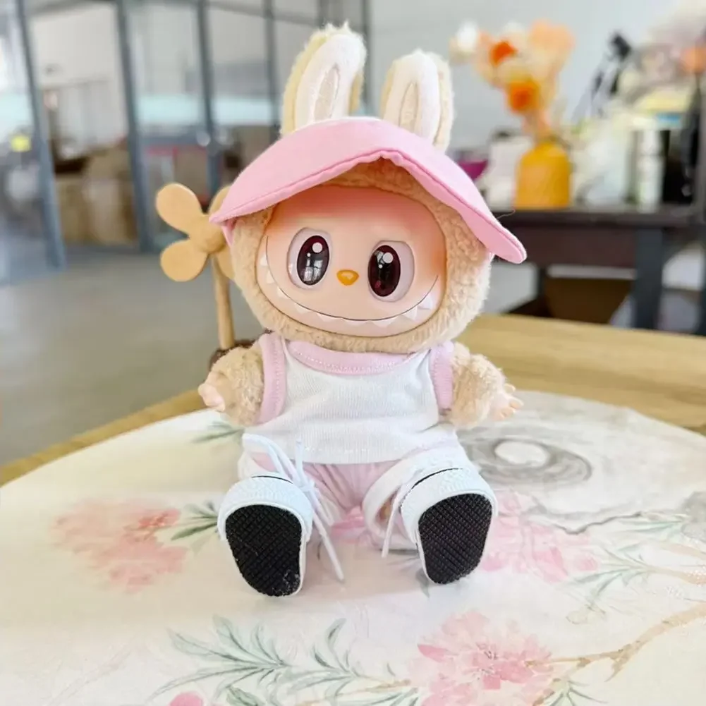 

Lovely Leisure Sports Suit Sun Hat Set Mini Plush Doll'S Outfit Accessories for 15/17cm Labubu V1 V2 V3 Dolls Clothing Kid Gift