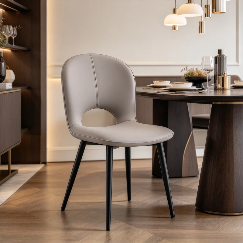 talian Light Luxury Dining Chair, Soft Upholstered Backrest, Skin-Friendly Cat-Scratch Leather, Aesthetic Home Dining Decor