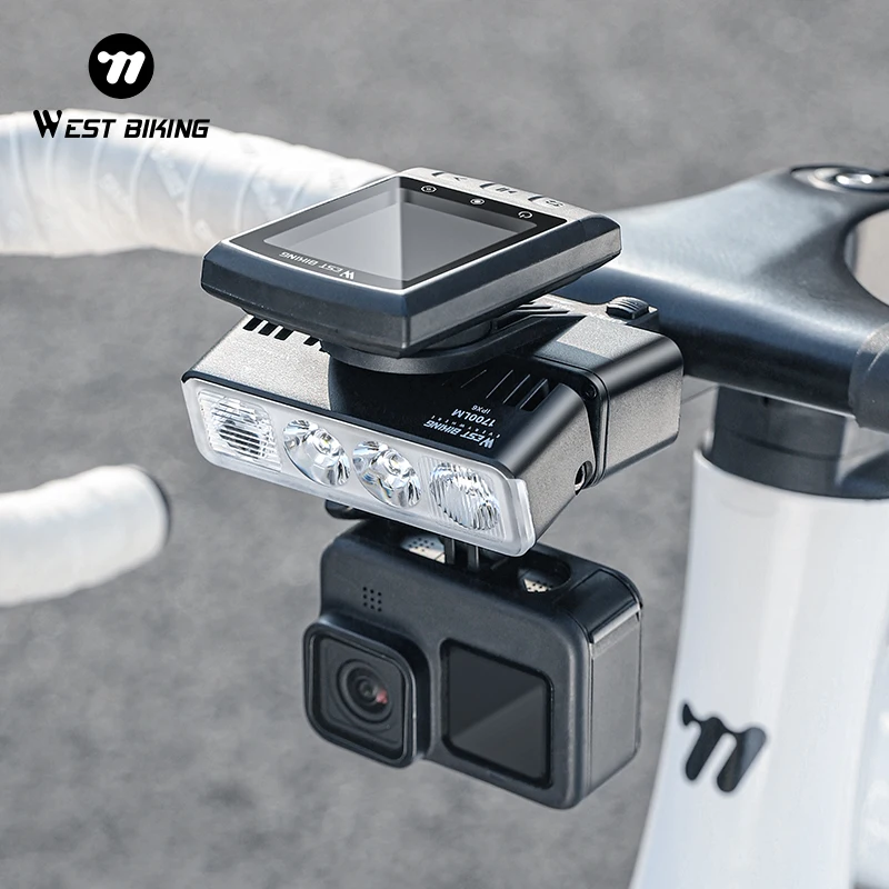 WEST BIKING 3 IN 1 Bike Light 1700LM High Brightness Bicycle Headlight IPX6 Waterproof Garmin/GoPro Bike Computer Camera Stand