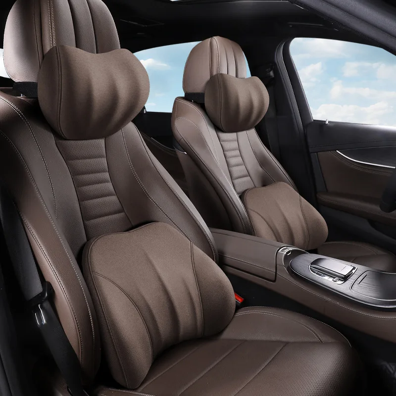 

Suede Leather Memory Foam Headrest Lumbar Support Cloud-like Slow Rebound Car Seat Lumbar Breathable Universal Big Neck Pillow