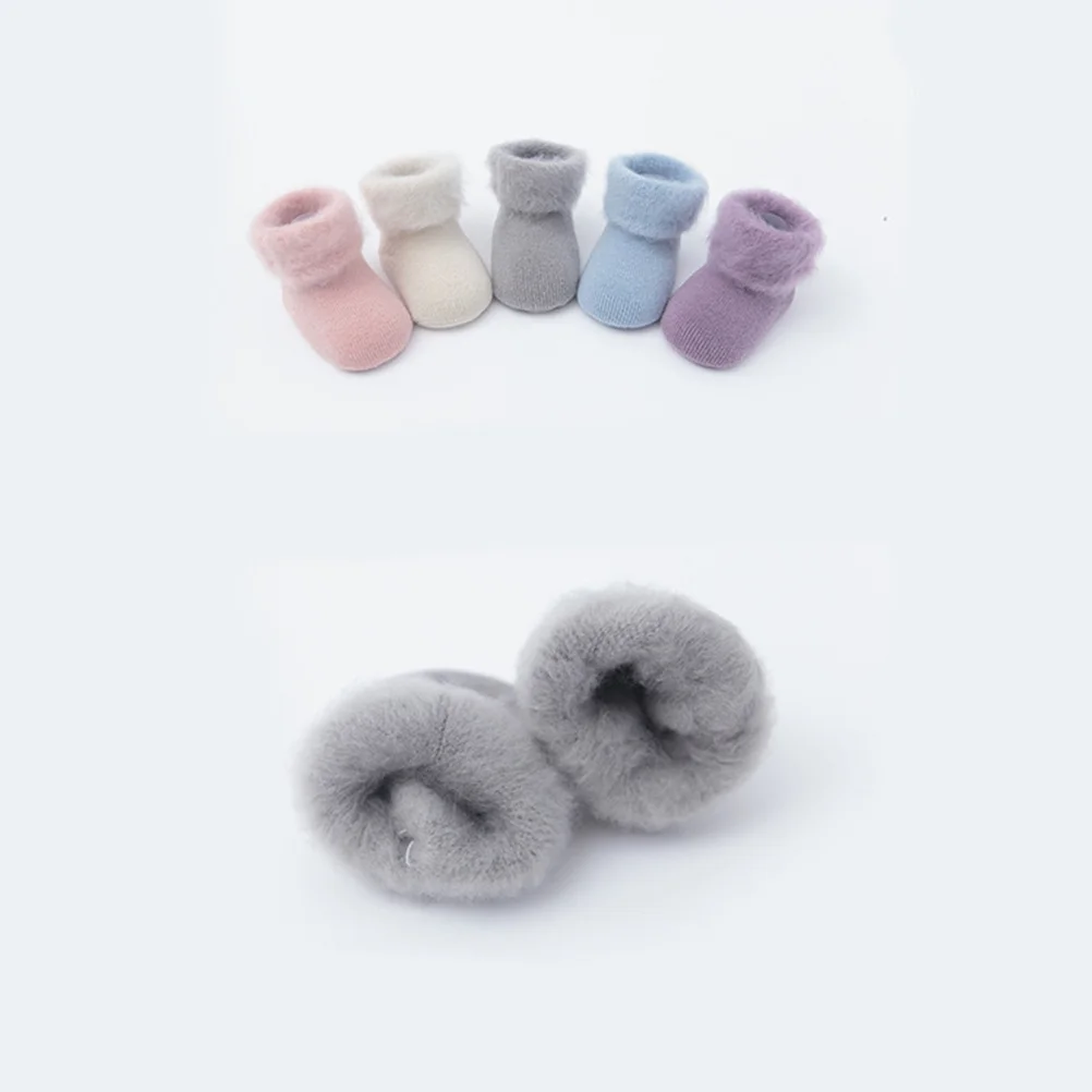 

5Pairs Warm Baby Socks Thick Cotton Non-Slip Autumn Winter Folded Cuff Soft Breathable Baby Socks Size Xs Random Color