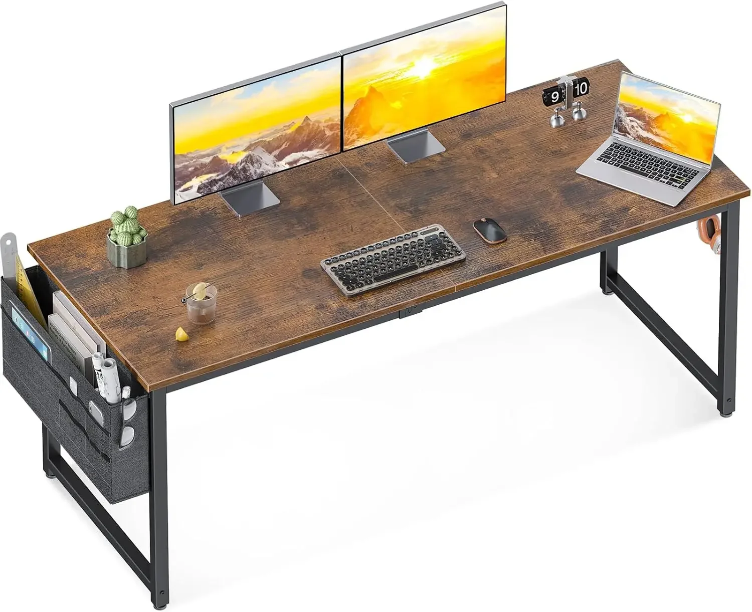 Large Office Desk, Writing Desk with Storage, Modern PC Desk Work Table with Headphone Hook for Home Office, Spliced Tabletop