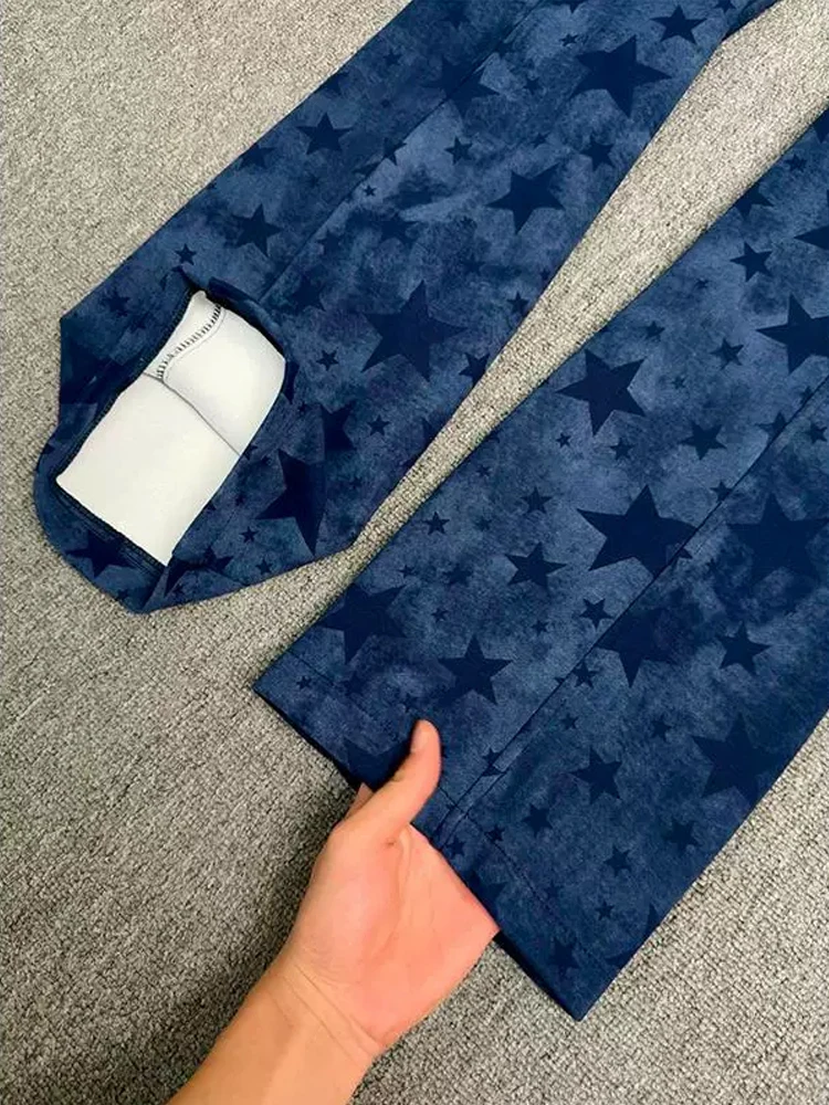 Celana Olahraga Pria k Blue Tie Dye Star Bend Knife, Gaya Retro Amerika, Bahan Tebal, Model Lurus, Kasual, untuk Musim Gugur