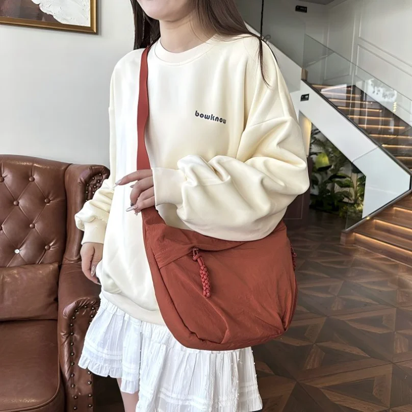Solid color trendy shoulder bag, personalized multifunctional canvas bag, daily minimalist dumpling bag