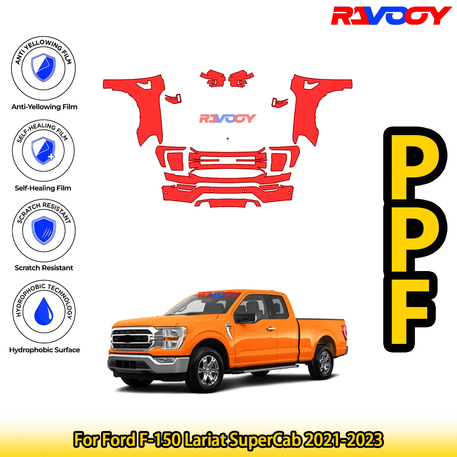 

Для Ford F-150 Lariat SuperCab 2021-2023 глянцевая матовая черная предварительно вырезанная передняя защитная пленка PPF комплект