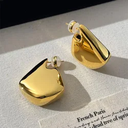 Vintage Gold Plated Smooth Metal Chunky Stud Earrings for Women Female Geometric Irregular Earring Party Statement Jewelry Gifts