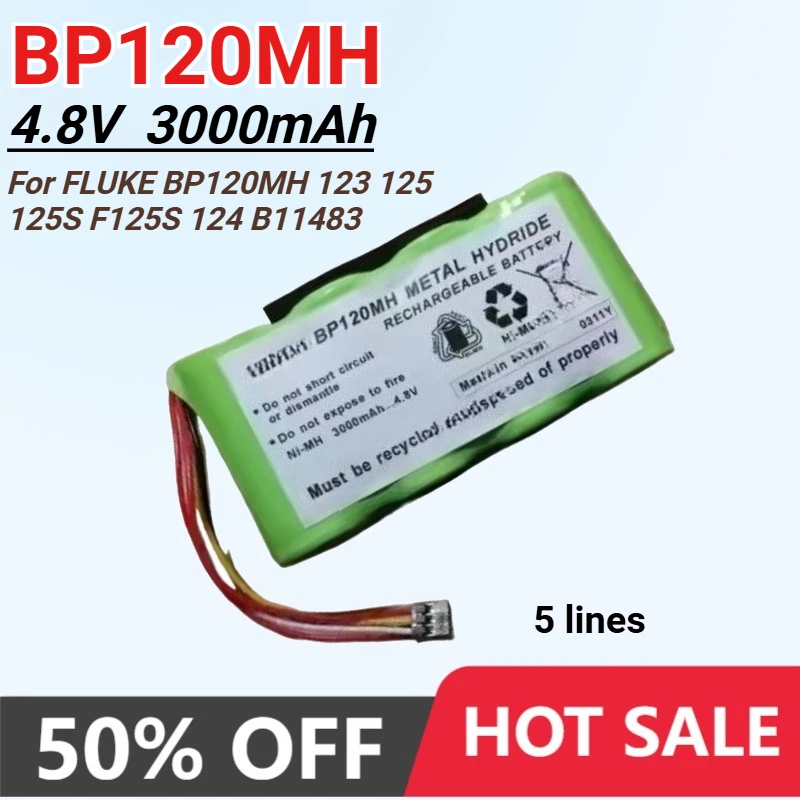 4.8V 3000mAh Battery for Fluke BP120MH B11483 Scopemeter 120 for Fluke 43 43B Power Quality Analyzers 123 125S 125 F125S 124